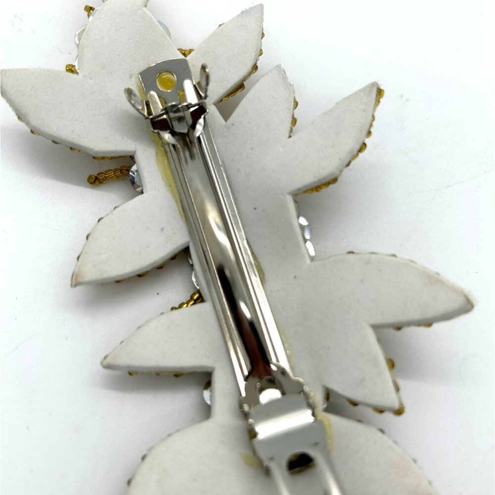 Floral Hair Barrette Bridal Prom Formal Gold-Tone Beaded & Silvertone Sequin - Picture 8 of 10